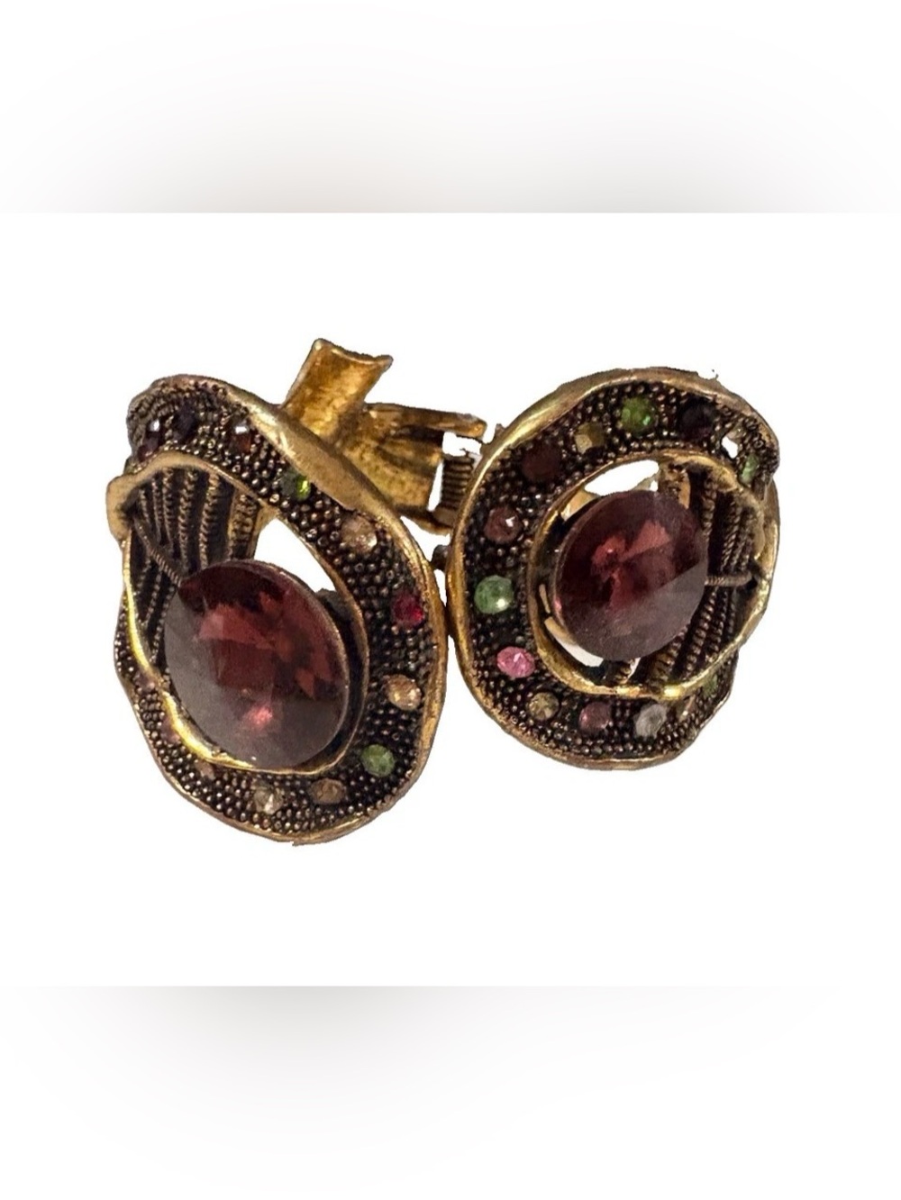 Gold-Tone Multistone Bracelet with Deep Garnet Center Stones